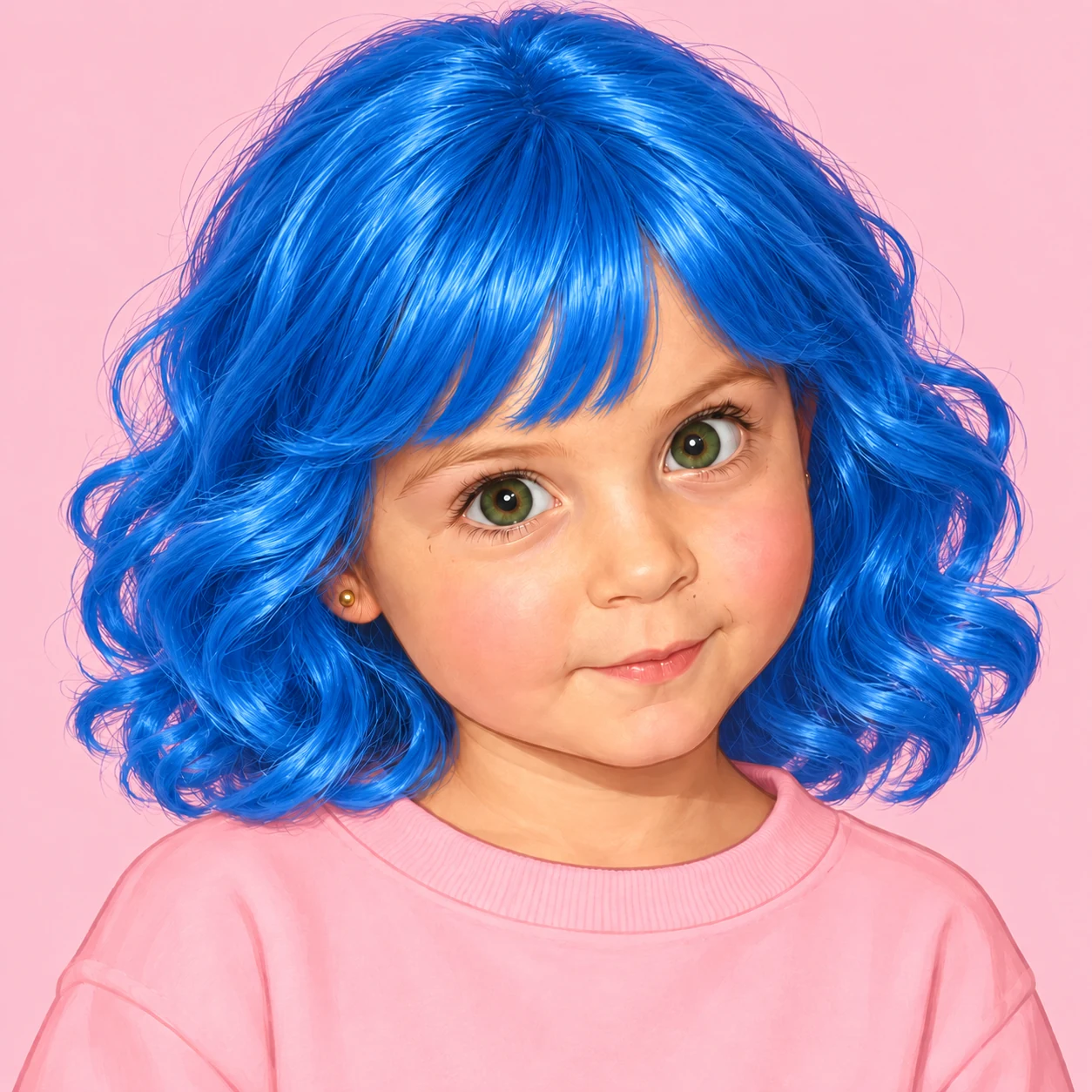 Retrato ilustrado de Anto de chica con peluca azul